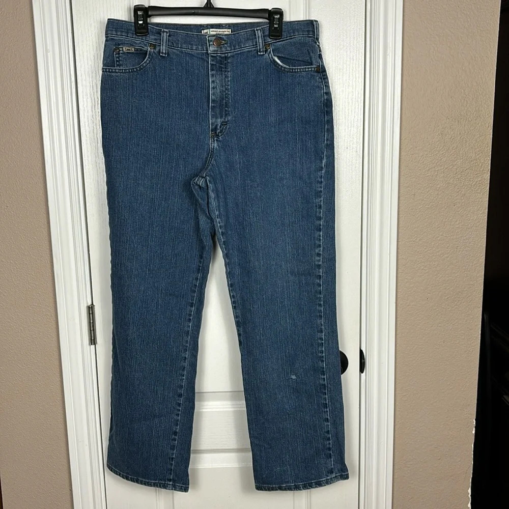 Lee Relaxed Fit‎ Women's Straight Leg Flat Front Zip Denim Blue Jeans Size 14M